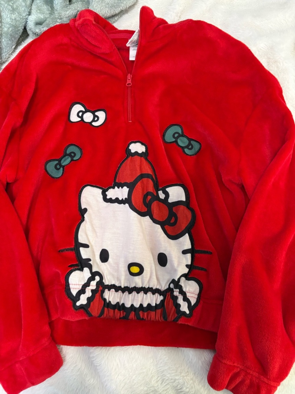Hello Kitty Red Plush Zip‑Front Hoodie